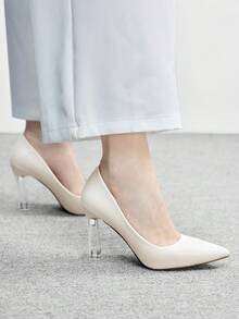 CUCCOO BIZCHIC Women Shoes Beige Pointed Crystal Transparent Heel Stylish Simple Sexy Elegant Office Workers Daily Versatile Commuter Women's High Heels Shoes Women's Shoes Valentine's Day - Off-white - View 5