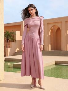 Graceveil 优雅法式蝴蝶结收腰连衣裙 - 藕粉色 - 查看 8