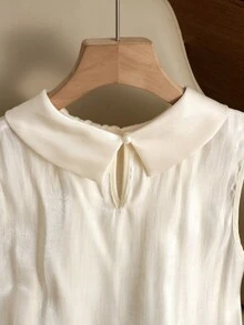 GlowEve Women's Elegant Pleated Collar Sleeveless Blouse With Pearlescent Fabric, Spring/Summer - Apricot - View 4