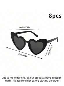 SHEIN 8 件装女士复古心形时尚眼镜，时尚猫眼心形眼镜，适合新娘送礼会、单身派对、婚礼、新娘团队礼物、时尚配饰（有小划痕，请勿订购） - 黑色 - 查看 7