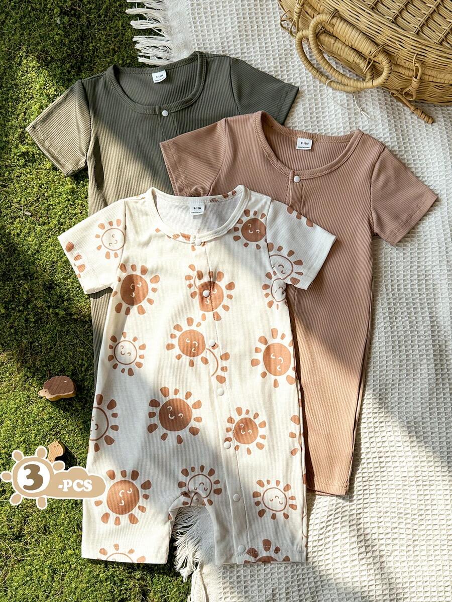 SHEIN Vintaside Kids 3 st/set nyfödda babypojkar avslappnade randiga mönstrade sparkar, vår/sommar - Multifärgad - Visa 1