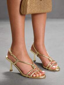 CUCCOO SZL 女士圆头细跟网眼蝴蝶结高跟凉鞋 - 金色 - 查看 10