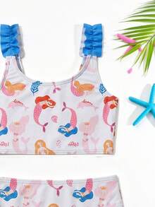 Sparklyn 女童印花极简泳衣套装 - 藍白色 - 查看 5