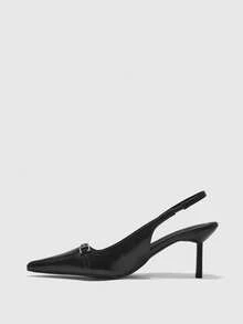 CUCCOO BIZCHIC Black Pointed Toe Metal Buckle Stiletto Heels, Minimalist European & American Style Genuine Leather Backless High Heels, Niche Design Sense Fashion Shoes, Blogger Same Style Office Commute Women's Shoes, High-End Dark Vibe Closed Toe Shoes, Luxurious Metal Decor Pointed Toe Shoes, French Retro Black High Heels Valentine's Day - Black - View 8