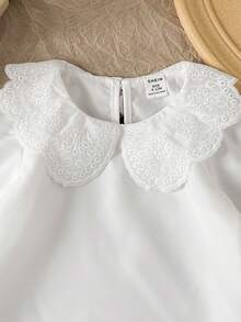 SHEIN Baby Girl Embroidered Peter Pan Collar Long Sleeve Cute Top - White - View 3