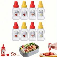 2/ 4/8Pcs Mini Portable Sauce Bottles, Salad Dressing And Ketchup Dispenser Plastic Squeeze Bottle Seasoning Container Random Pattern Color - Multicolor - View 2