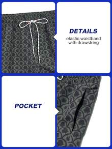 Manfinity KASUA Men's Drawstring Waist Pockets Cartoon Print Casual Beach Shorts - Army Green - View 4