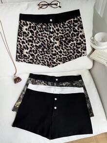 Comfortcana 大码女式松紧腰纽扣设计休闲短裤 - 彩色 - 查看 7