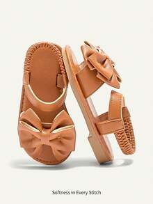 Cozy Pixies 1 Pair Of Summer Cute Girl Fun Princess Outdoor Big Bow Idyllic Vacation Fashion Versatile Party Party Children Flat Sandals - Brown - View 2