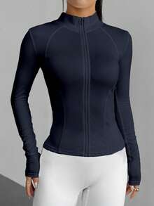 DAZY Chaqueta deportiva casual de mujer con ajuste ceñido y cordón en la cintura - Azul Marino - Ver 3