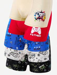 5 piezas/paquete Calzoncillos tipo bóxer de algodón con estampado de mando de videojuegos para niños, ropa interior cómoda - Multicolor - Ver 8