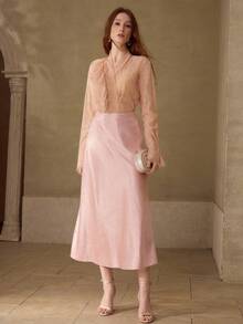 MOTF PREMIUM FALDA SATINADA ELEGANTE Y MINIMALISTA DE CORTE A PARA MUJER, PRIMAVERA/VERANO - Rosa - Ver 5
