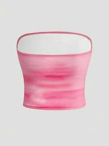 Sweetra Women's Summer Beach Coconut Tree & Hibiscus Flower Cropped Tube Top, Y2K Style Vacation & Beach - Multicolor - View 2