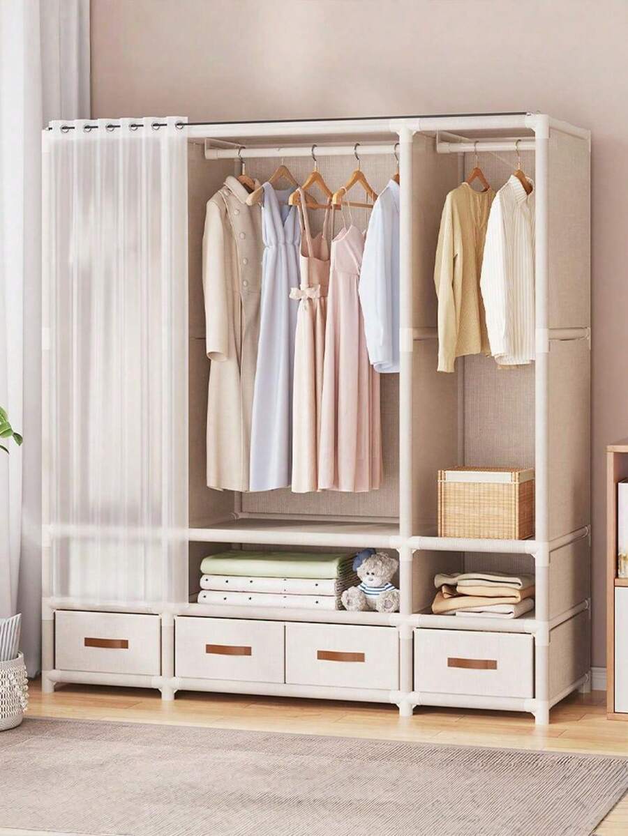 Practical And Elegant Bedroom Wardrobe, Floor Standing Clothes Rack, Sturdy Hanging Garment Rack, Luxury High Capacity Wardrobe, Easy Assembly Clothes Storage Cabinet, Apparel, Pants, Quilt Storage, Multiple Sizes And Styles Available, Large Capacity And Easy Assembly - Multicolor - View 1