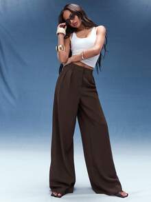 Normani Spring Summer Concert Outfits For Women Going Out Outfits Casual 2000s Y2k 90S Club Vintage Rave Outfits Festival Old Money Streetwear Carnival Valentine Outfits For Women Carnival Costume Carnival Costume Valentines Vacation Outfits Women Elegant Beach Women's Minimalist Fashion Dark Coffee Oversized Wide Leg Pants, Commuter Trousers Brown Wide Leg Pants For Women High Waisted Wide Leg Pants Brown Suit Pants In Fall/Winter - Coffee Brown - View 3