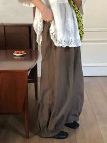 FRIFUL 女士弹力腰锥形裤 - 棕色 - 查看 2