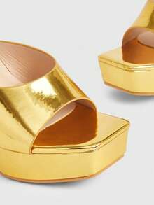 CUCCOO LuxiPop Women's Summer New Buckle Design Square Toe Wine Glass And High-Heeled Sandals Sexy And Elegant Temperament Fashionable Women's High-Heeled Open-Toed Sandals Dress Dating Party Dinner Sexy Nightclub Style, Suitable For Spring And Summer, Vacation Wear, Travel Essential, 2000's Style - Gold - View 4