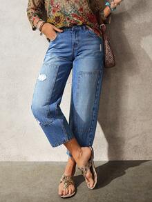 EMERY ROSE Women's Casual Everyday Wear Distressed Button Pocket Denim Jeans - Blue - View 7