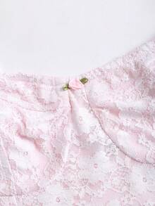 Sweetra Women's Sweet & Gentle Style Romantic Lace Dress, Hollow Embroidery All-Lace Jacquard, Suitable For Dates & Commuting, Light Pink - Pink - View 5