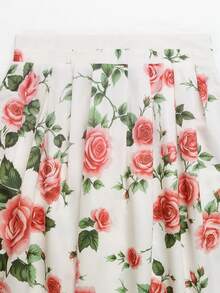 GlowEve Elegant Commuter Floral Print Skirt - Red - View 3