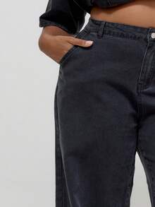 MUSERA 大尺碼喇叭腿直筒牛仔褲，冬季，返校季，可愛，日常，休閒，Coffee Club Curve 冬季款 - 黑色 - 查看 4