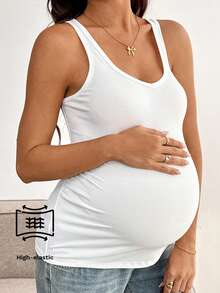 SHEIN Maternity Solid Color Ruched Sweetheart Neck Fitted Fashion Tank Top Summer - White - View 8