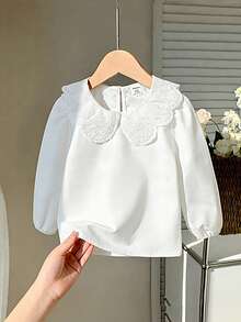 SHEIN Baby Girl Embroidered Peter Pan Collar Long Sleeve Cute Top - White - View 7
