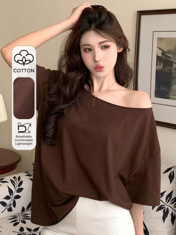 Women's Loose Casual Asymmetric-Shoulder T-Shirt, Summer New Arrival