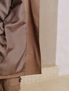 Anewsta Women's Casual Fashion Daily Commute High Collar Double-Breasted Buckle Belted Trench Coat, Autumn - Brown - View 7