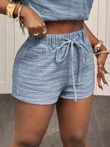 Slaydiva New Women's Denim Shorts With Embossed Slanted Pockets, Casual And Versatile. Light Blue Denim Shorts, Y2K Style, Fashionable Street Style, Suitable For Everyday Wear And Music Festival Outfits. - Black - View 4