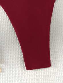 Swim Basics Women's Burgundy Halter Tie Triangle Bikini Set,Summer Casual Beach Holiday Vacation Holiday Solid Color Modest Swimwear Set - Burgundy - View 6