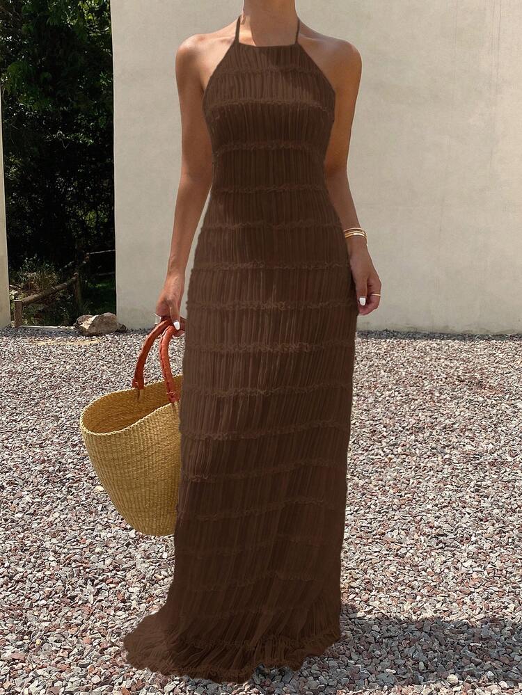 Vacation Style Tie-Up Halter Dress For Women Cruise Outfit For Women