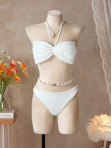 Bellisia 2022 Spring/Summer Vacation Beach Butterfly Halter Bikini Set, Cute & Sweet - Beige - View 6