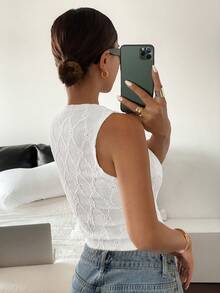 Siren Gaze Áo hai dây nữ tối giản, chất liệu có họa tiết, cài cúc phía trước, thích hợp mặc hàng ngày vào mùa hè. - trắng - Xem 2