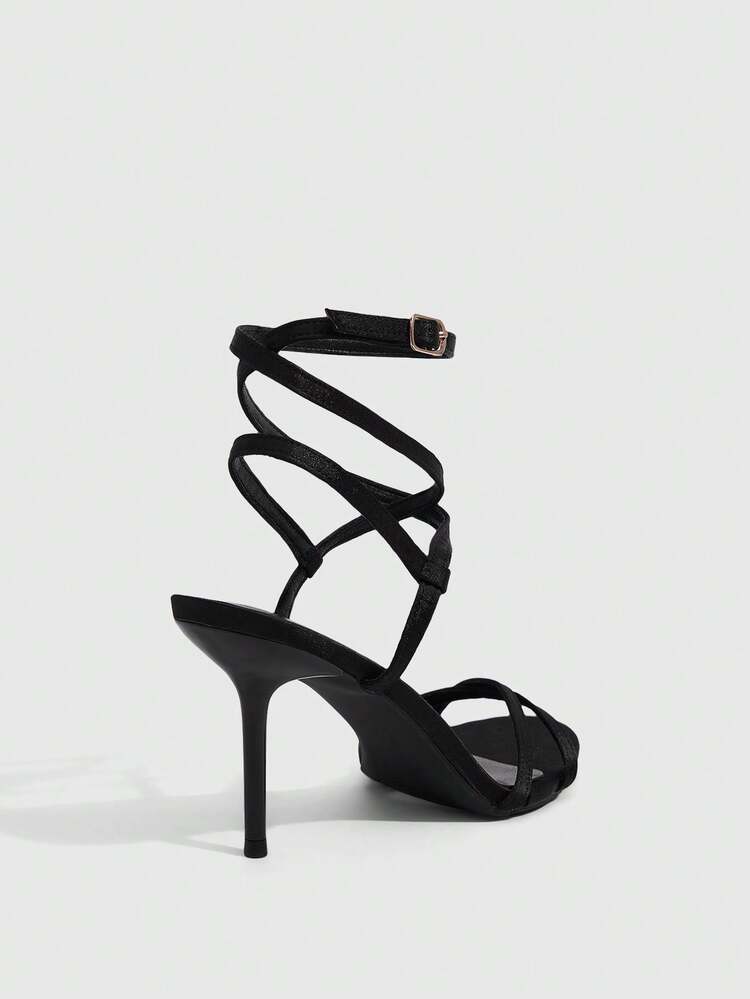 CUCCOO SZL Women Shoes Spring Summer Satin Strap Wrap Design Strap Crossed Open-Toed High Heel, French Sexy Wind Silk Satin Women's High Heel Sandals Banquet Party Dating Commuter Shopping Nightclub Festive Gifting