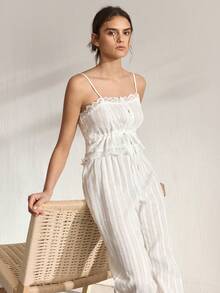 Ocili Women's Contrast Lace Tie-Waist Camisole And Pants Pajama Set - White - View 7