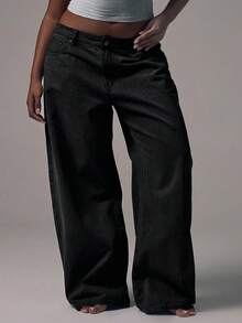 MUSERA Plus Size Wide Leg Denim Jeans Winter Everyday Flattering Core Denim - Black - View 1