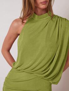COSMINA Damen elegantes einfarbiges plissiertes Kleid, Sommer - Grün - Übersicht 6