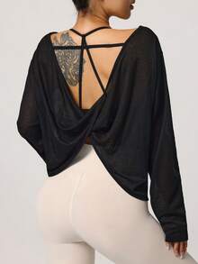 Rhythm Era 女士露背交叉绑带瑜伽健身户外长袖T恤