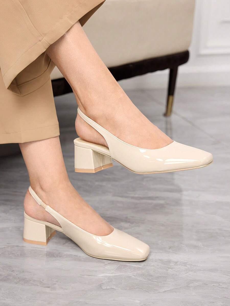 Sleekvia Chaussures femme à bout carré, talon court et moyen, bride arrière abricot. Classique, simple, mode de base, confortable, polyvalent, idéal pour le travail, les courses. Chaussures plates avec bride arrière, sans rembourrage - Abricot profond - Voir 1