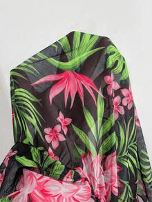 Swim Lushoire 女士热带植物印花V领蝙蝠袖短袖罩衫连衣裙，度假款 - 彩色 - 查看 6