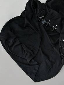 ROMWE MEN Street Life Sudadera casual de hombre con hebilla de avión de unicolor - Negro - Ver 7