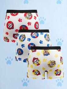 SHEIN | PAW Patrol 3pcs/Set Young Boy Cartoon Dog Paw Print Full Coverage Contrast Tape Waist Comfortable Boxer Briefs - White - View 2