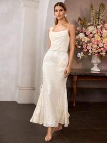 MOTF Soiréza VESTIDO FORMAL DE BORDADO DE CUENTAS ELEGANTE, BAJO DE SIRENA, FLORAL 3D, PRIMAVERA/VERANO - Albaricoque - Ver 5