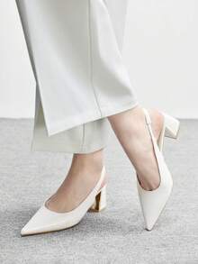 CUCCOO BIZCHIC 女士鞋履 女士尖头粗跟中跟米色露跟高跟鞋 时尚舒适 通勤商务百搭女士露跟鞋 春季鞋 - 米色PU - 查看 5