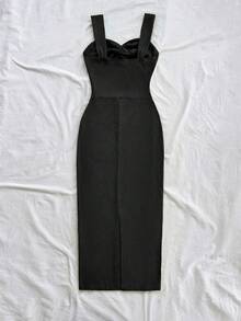 Soleia Đầm midi nữ màu trơn thiết kế xoắn, ôm dáng, thanh lịch. - màu đen - Xem 2
