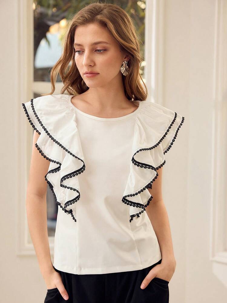 WOMEN'S RUFFLE CAP SLEEVE T-SHIRT, FASHIONABLE TOP FOR SPRING/SUMMER