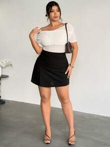 Firerie Spódnica plisowana damska w jednolitym kolorze z metalowymi zdobieniami, elegancka, w kształcie litery A - Czarne - Zobacz 5