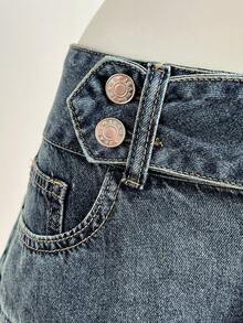 Elamini Women's Fashion Denim Skirt With Pockets And Ruffle Hem - Medium Wash - View 6