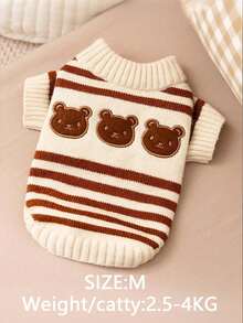 PETSIN 猫狗宠物冬季条纹毛衣，保暖可爱针织毛衣，超萌小熊图案 - 彩色 - 查看 17